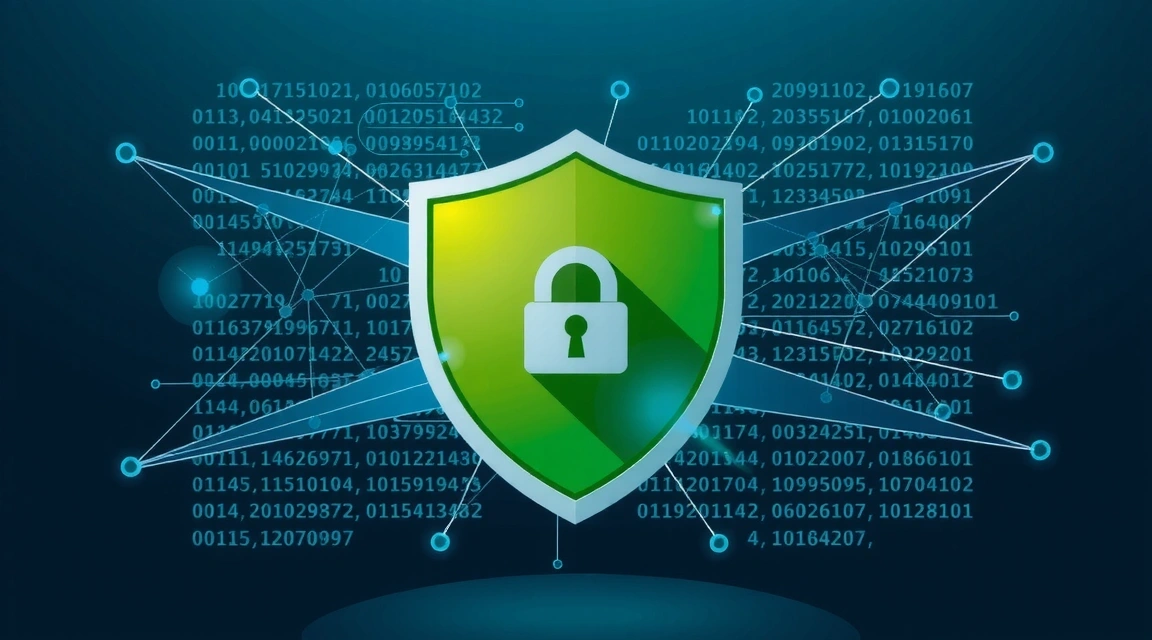 Ilustrație cu date protejate de un scut, simbolizând securitatea informațiilor